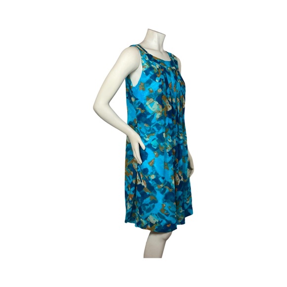Calvin Klein Sleeveless Pleated Shift Dress Size 10 Turquoise Multicolor Print - Picture 8 of 14